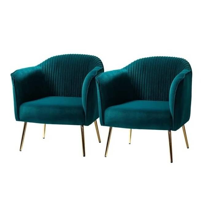 Mid-Century Velvet Tufted Barrel Chair with Golden Legs (Set of 2) Fabric Velvet Accent Chair for Living Room