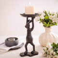 Pecos Metal Rabbit Candle Holder in Black Color - front_view