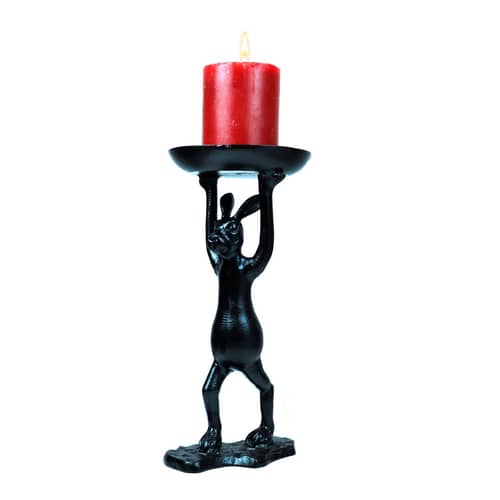 Pecos Metal Rabbit Candle Holder in Black Color
