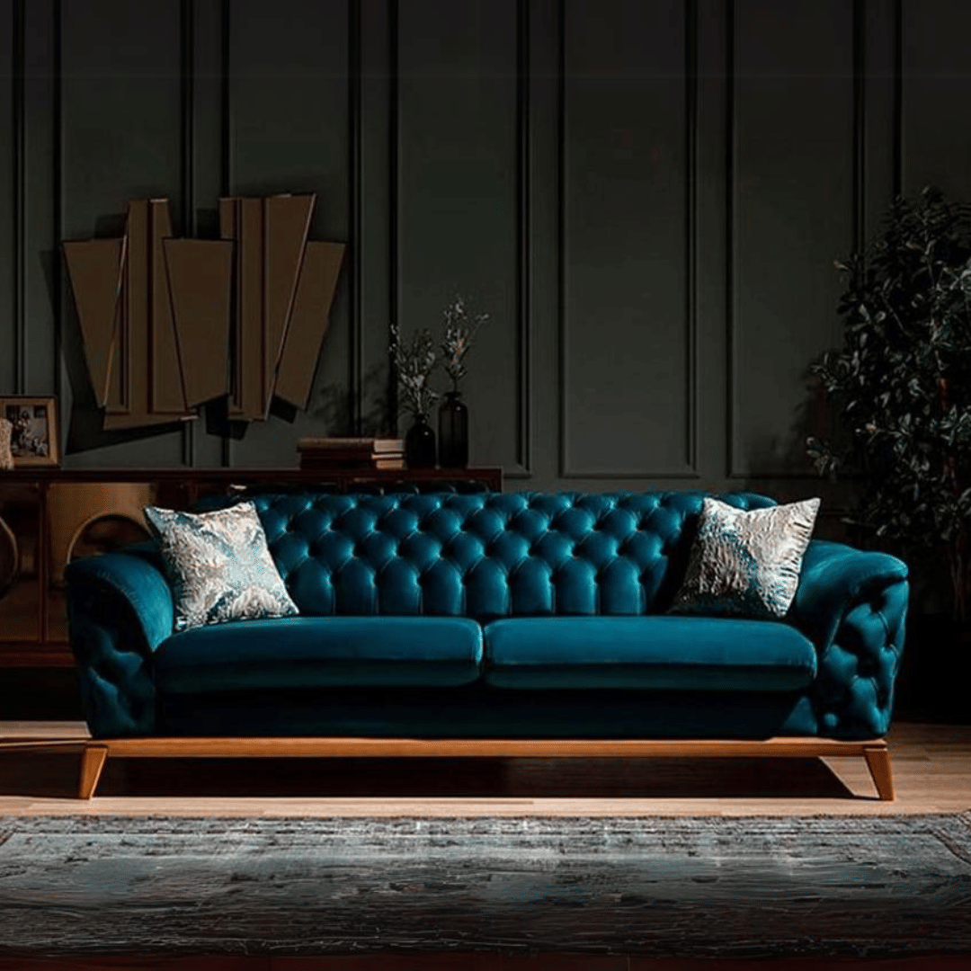 Akron Sofa in Blue Teal Color