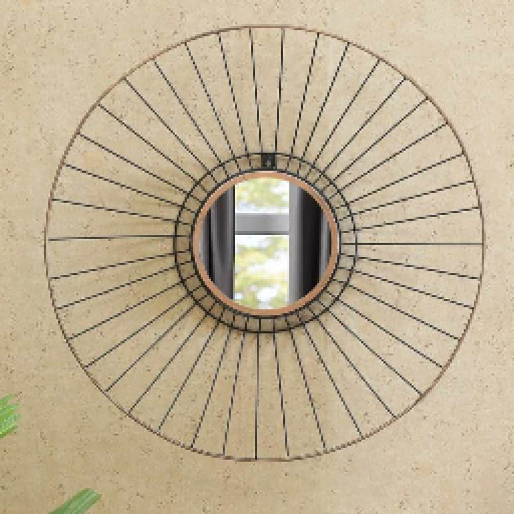 Iron Round Wall Mirror in Black colour - photo