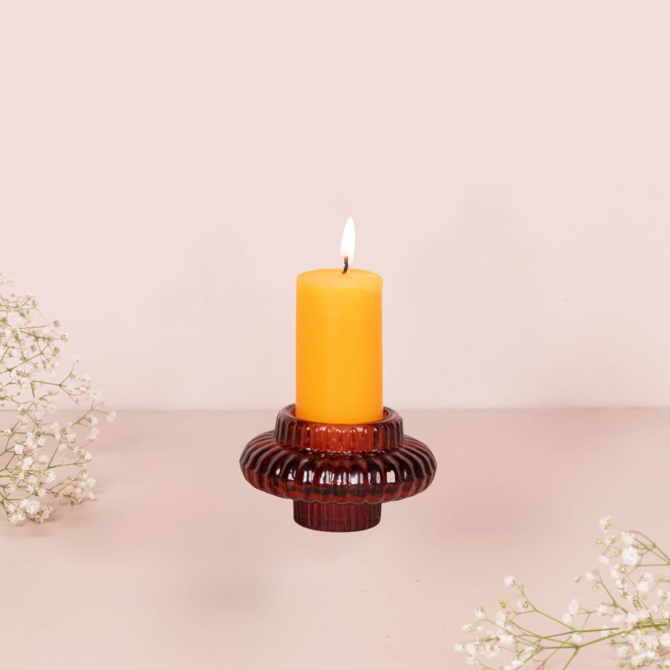 BURNT SIENNA GLASS CANDLE HOLDER - front_view