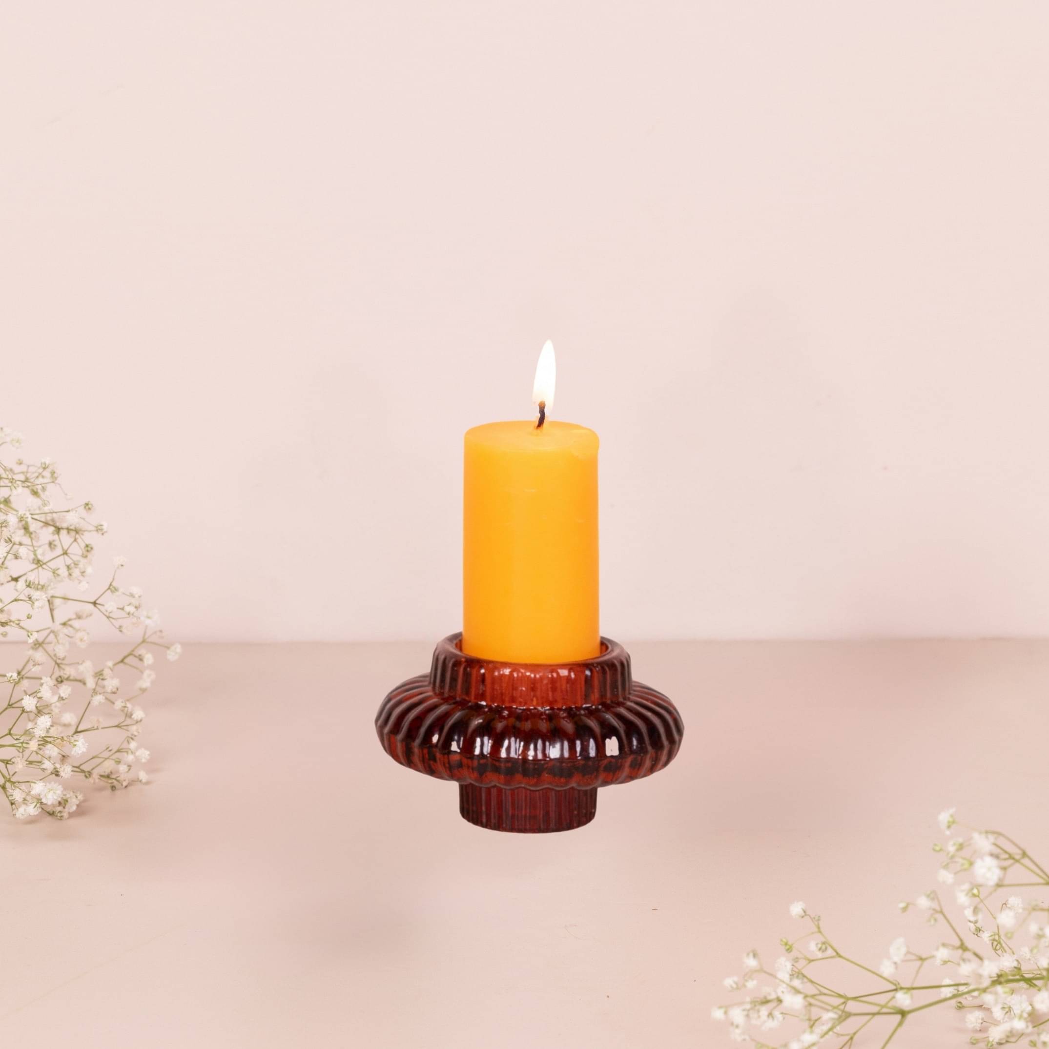 BURNT SIENNA GLASS CANDLE HOLDER