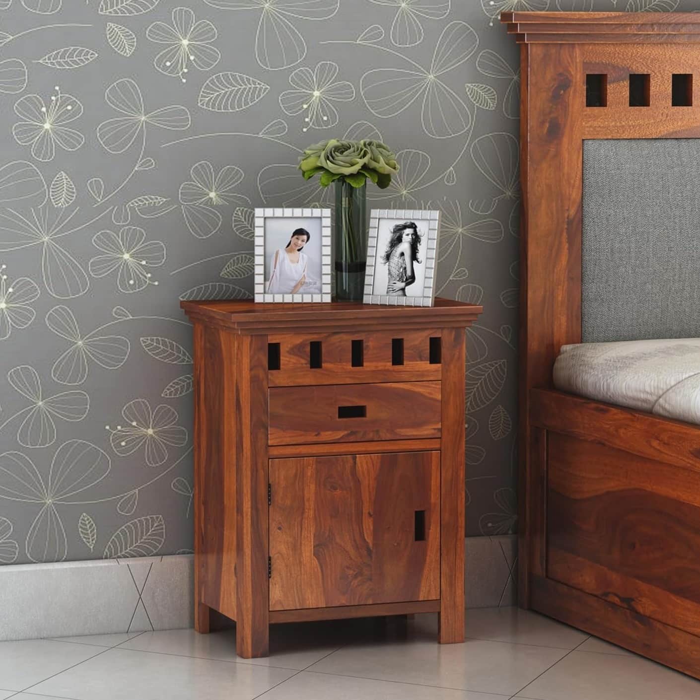 KUBER Sheesham Wood Bedside Table - photo