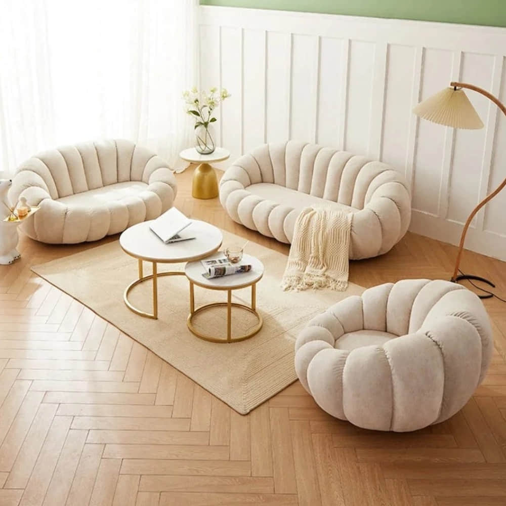 Pumpkin Lounge Sofa Set In White Colour - photo