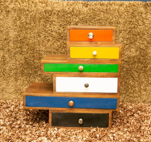 5 Drawer Wooden Side Table With Walnut Finish