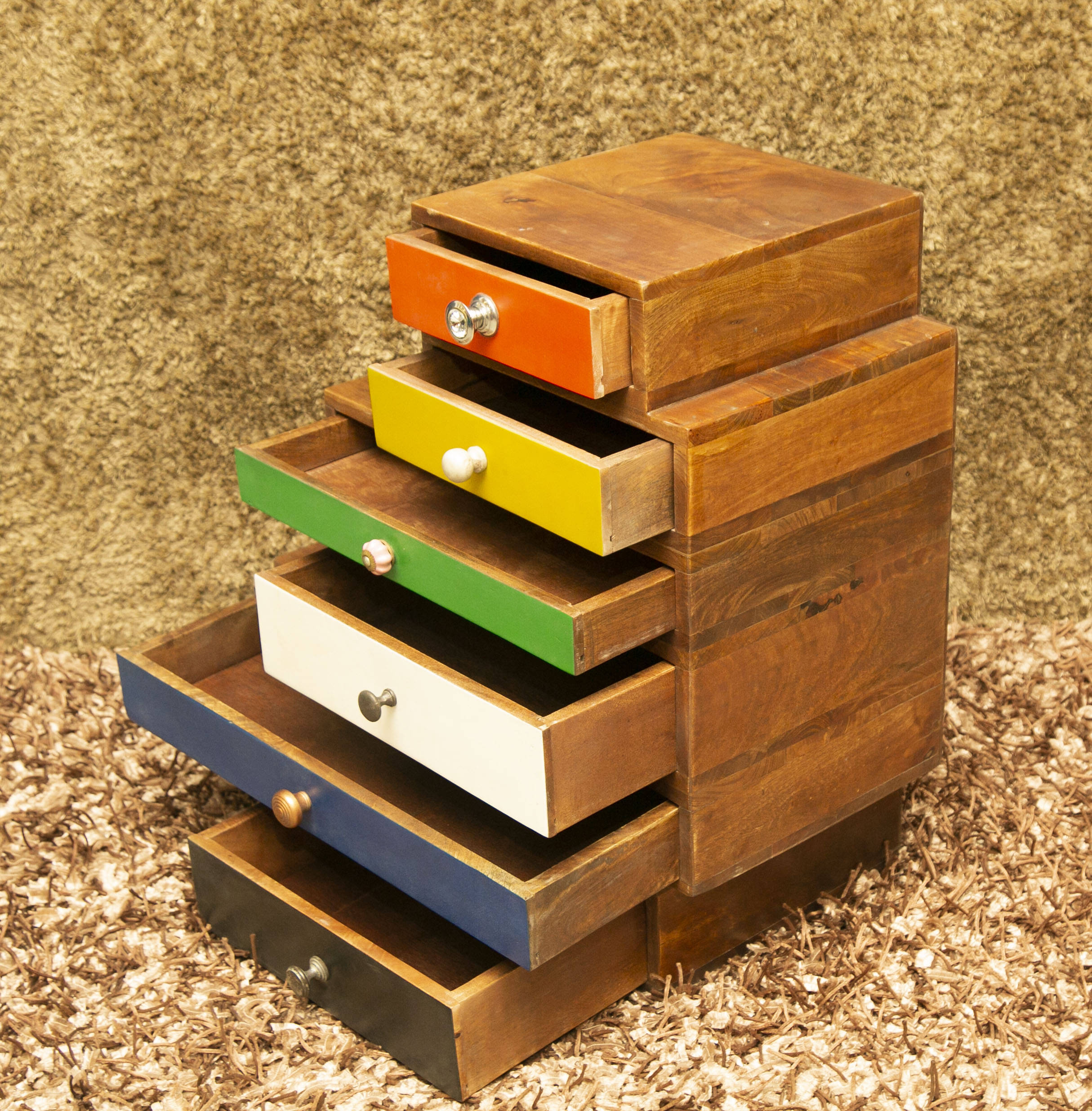 5 Drawer Wooden Side Table With Walnut Finish