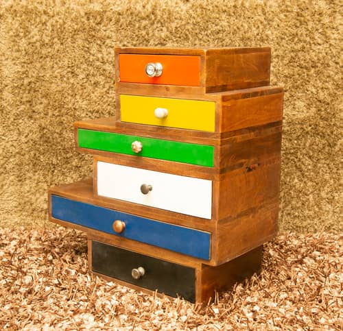 5 Drawer Wooden Side Table With Walnut Finish