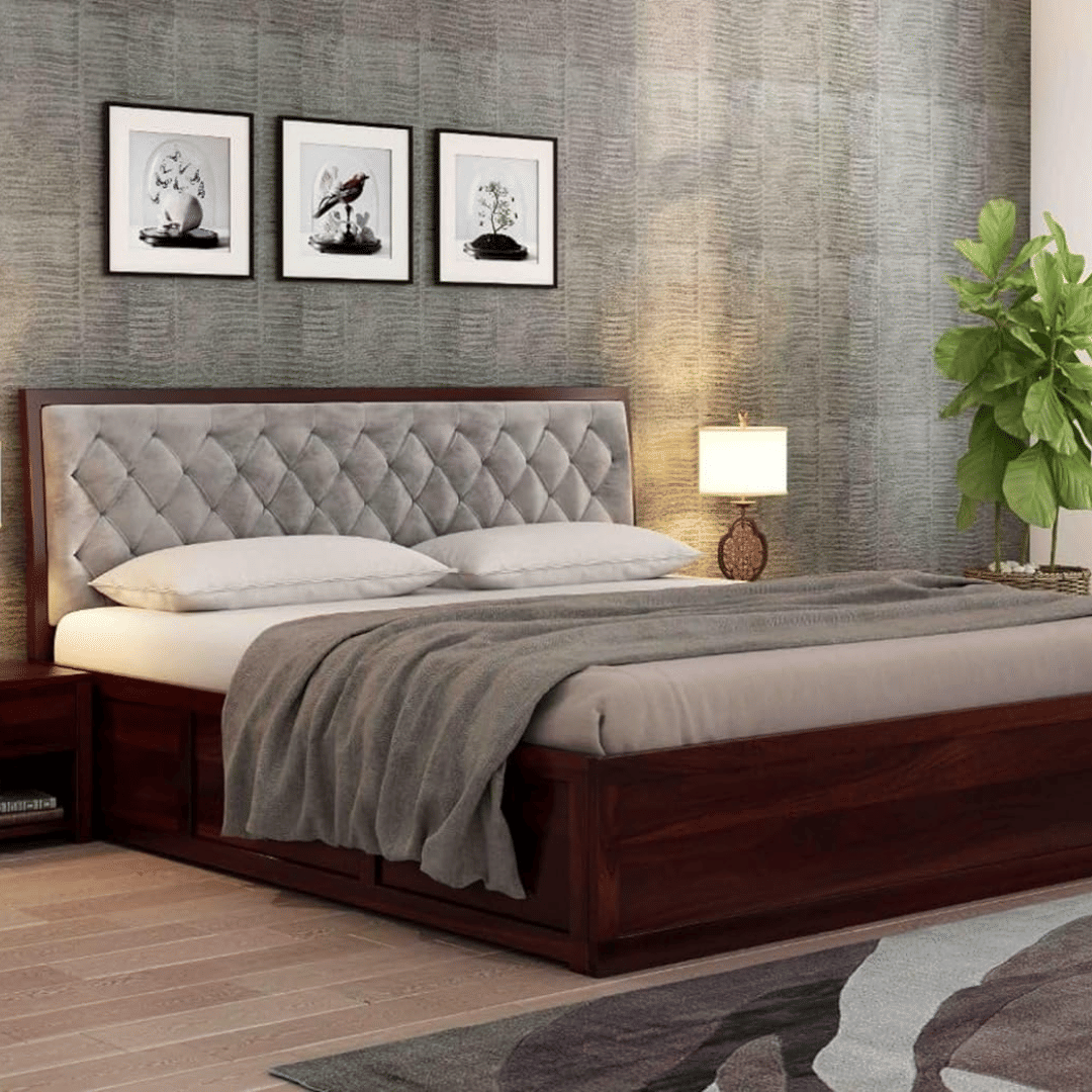 Advin Sheesham Wood Queen Size Bed With Storage