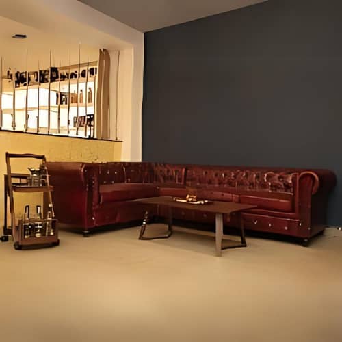 Buff Leather L Shape Chesterfield Sofa