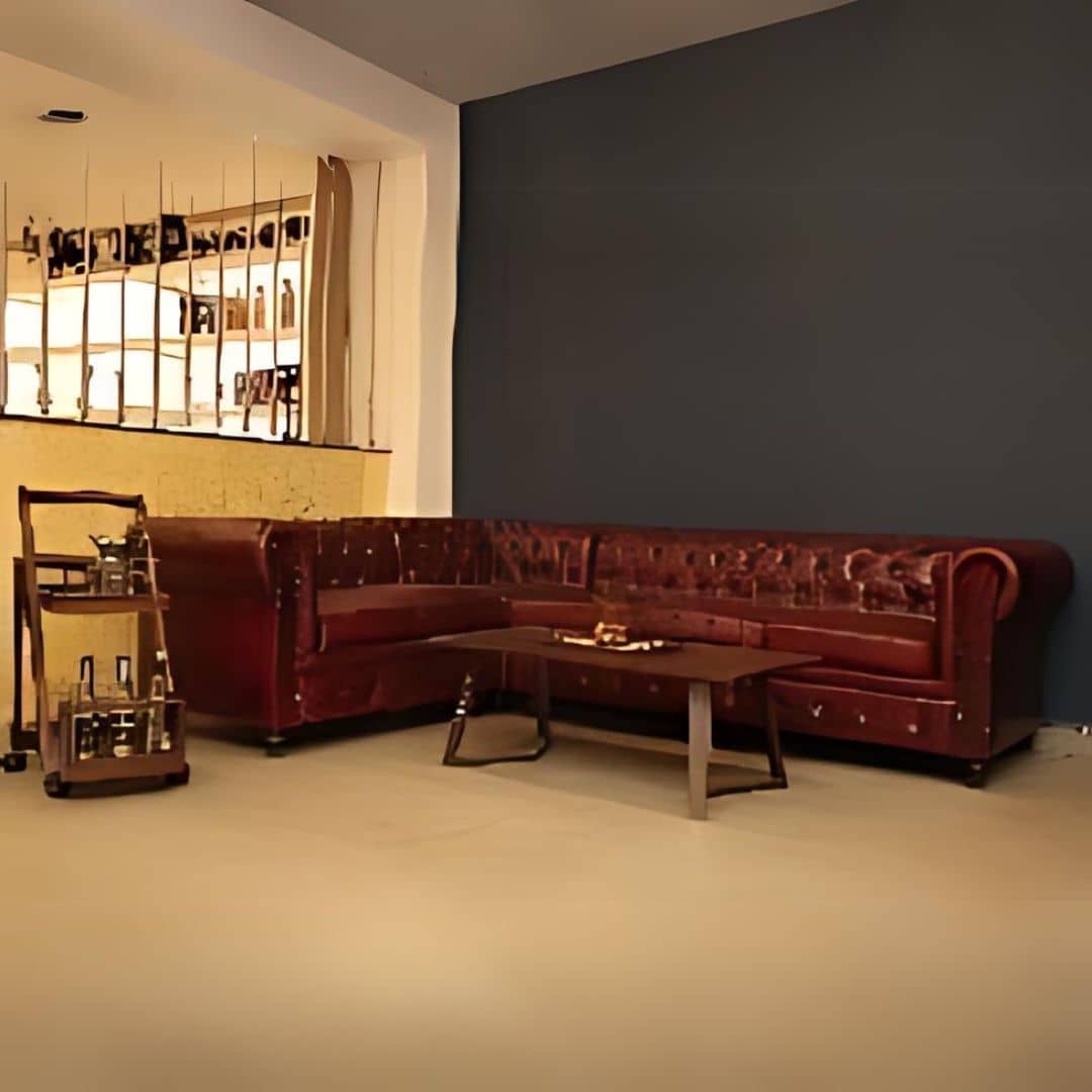 Buff Leather L Shape Chesterfield Sofa