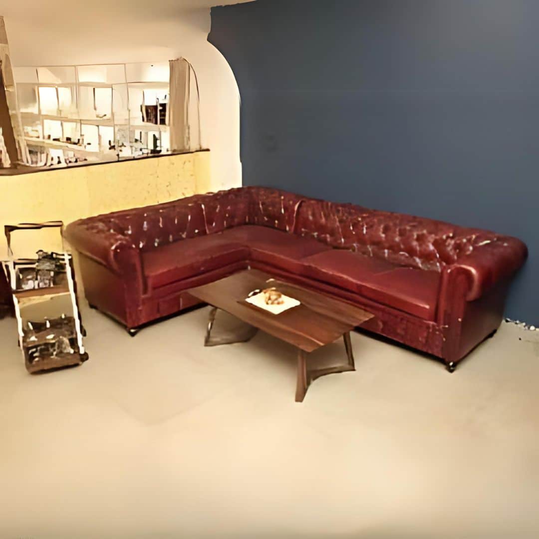 Buff Leather L Shape Chesterfield Sofa - top_view