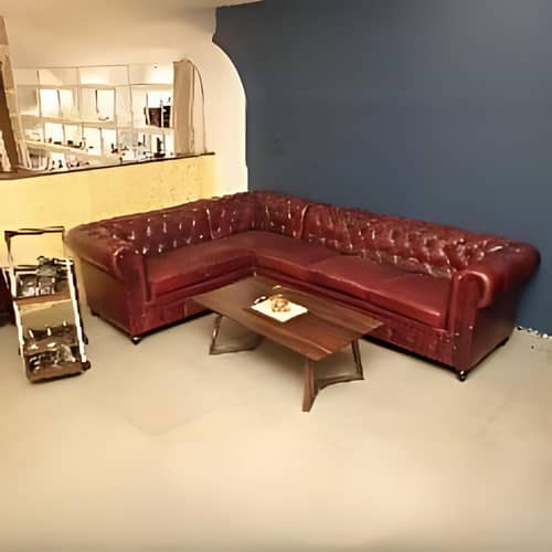 Buff Leather L Shape Chesterfield Sofa