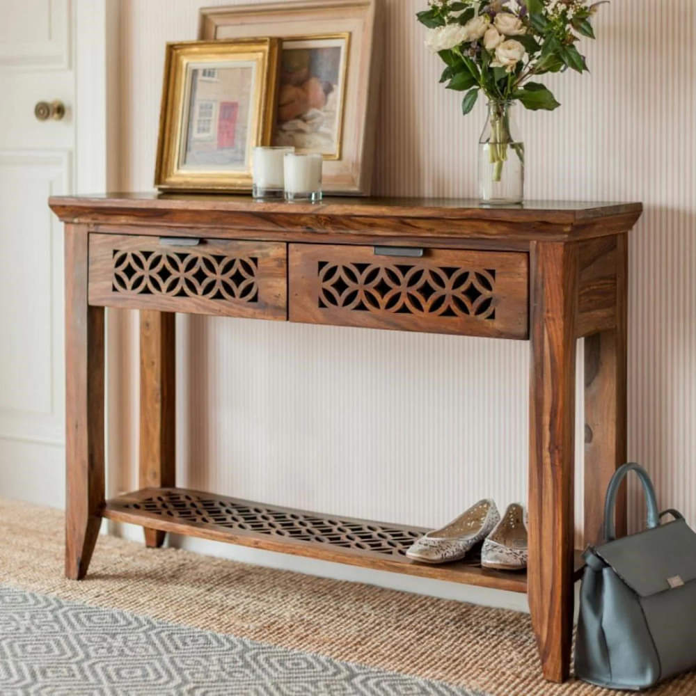 Novella Solid Wood Console Table (Honey Finish) - photo