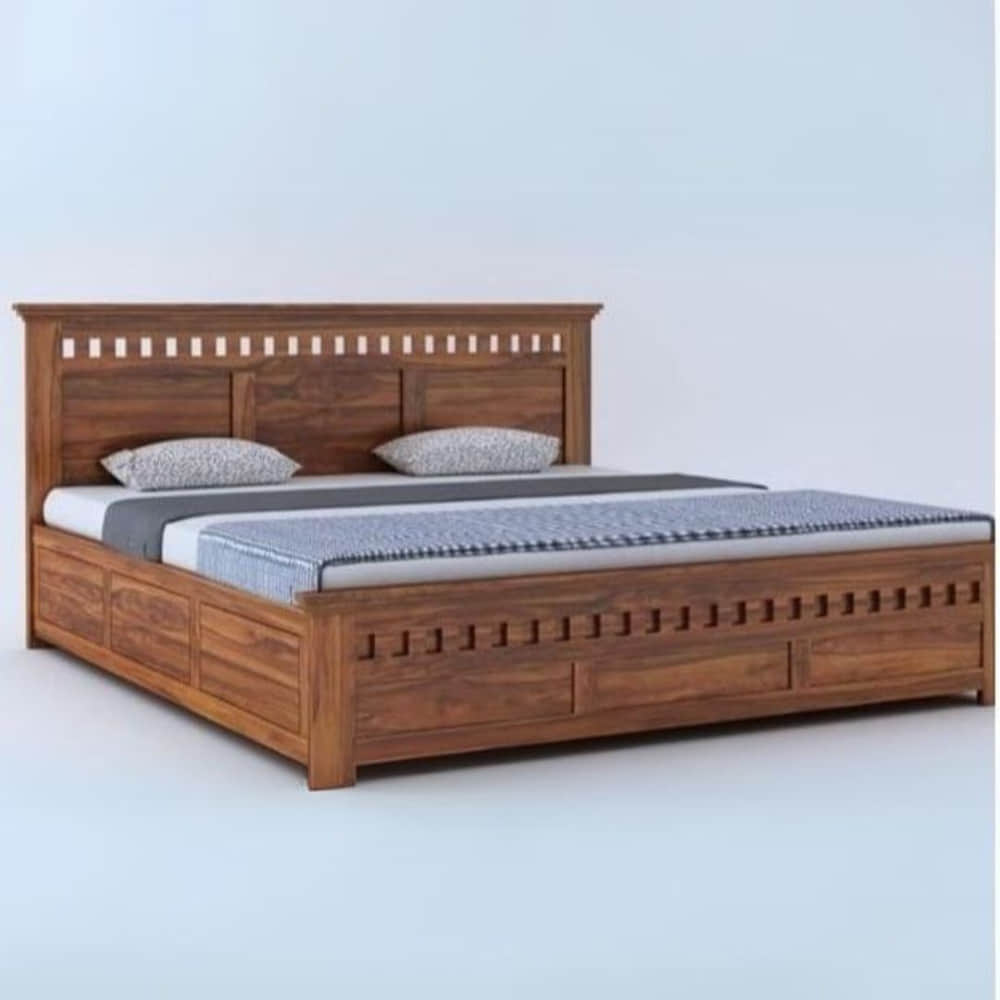 Eduardo Sheesham Wood King Size Bed with Hydraulic Storage - photo