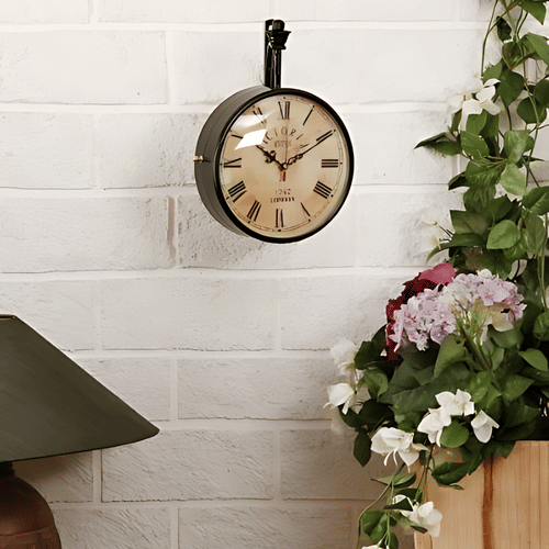 Metal Analogue Double Side Station Clock (Black, 6-Inch)