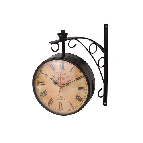 Metal Analogue Double Side Station Clock (Black, 6-Inch)