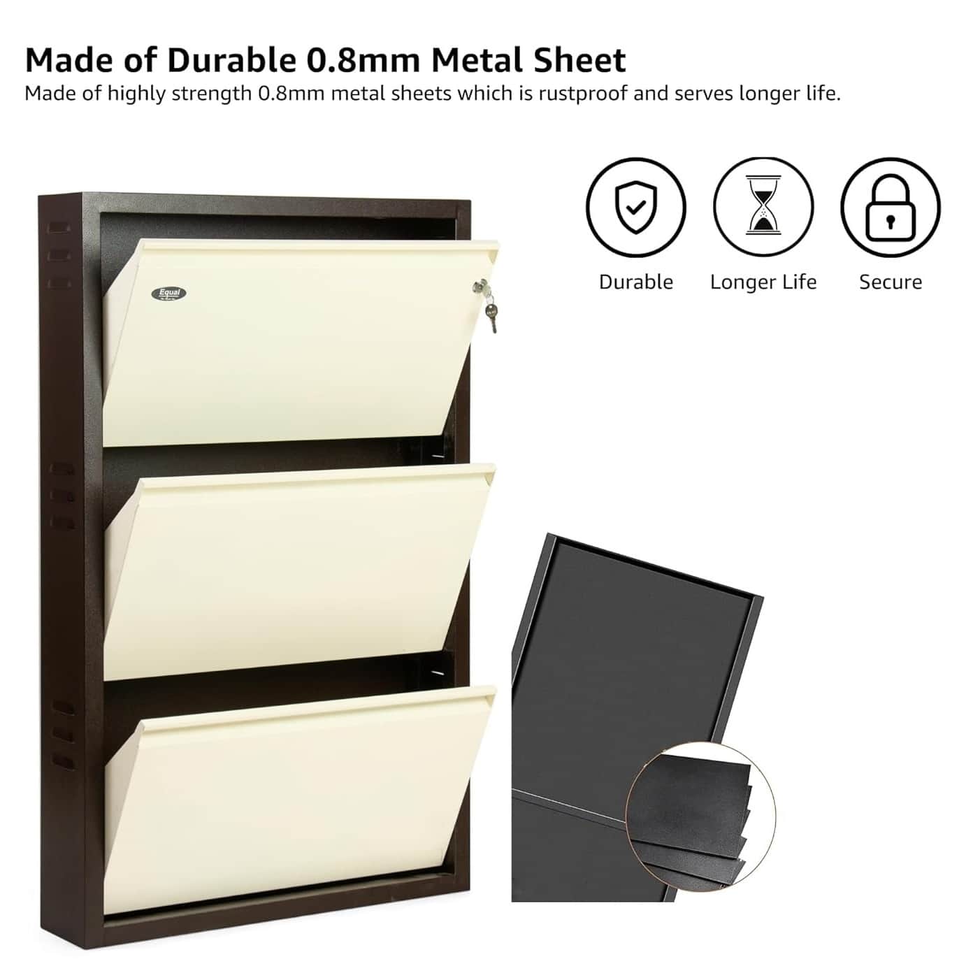 Tahara 3 Door Wall Mounted Metal Shoe Rack - left_view