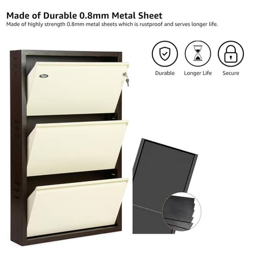Tahara 3 Door Wall Mounted Metal Shoe Rack