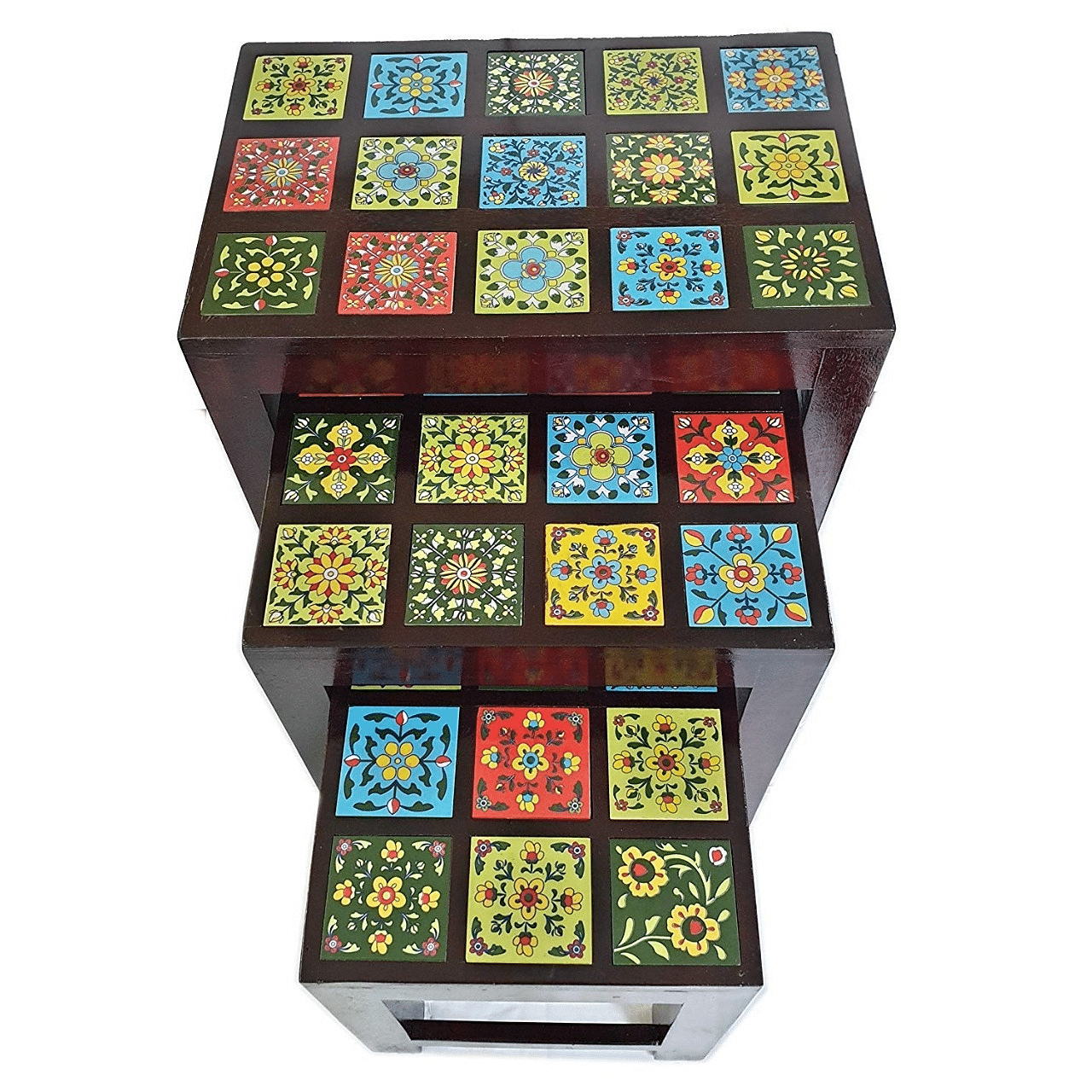 Wooden Nester Stool Tiles Fitting (Set Of 3)