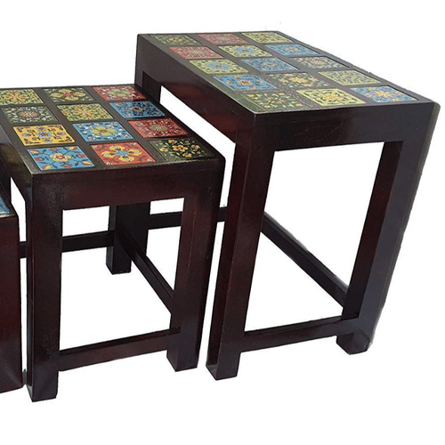 Wooden Nester Stool Tiles Fitting (Set Of 3)