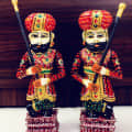 Pair of Rajasthani Handpainted Wooden Darban Statues - front_view
