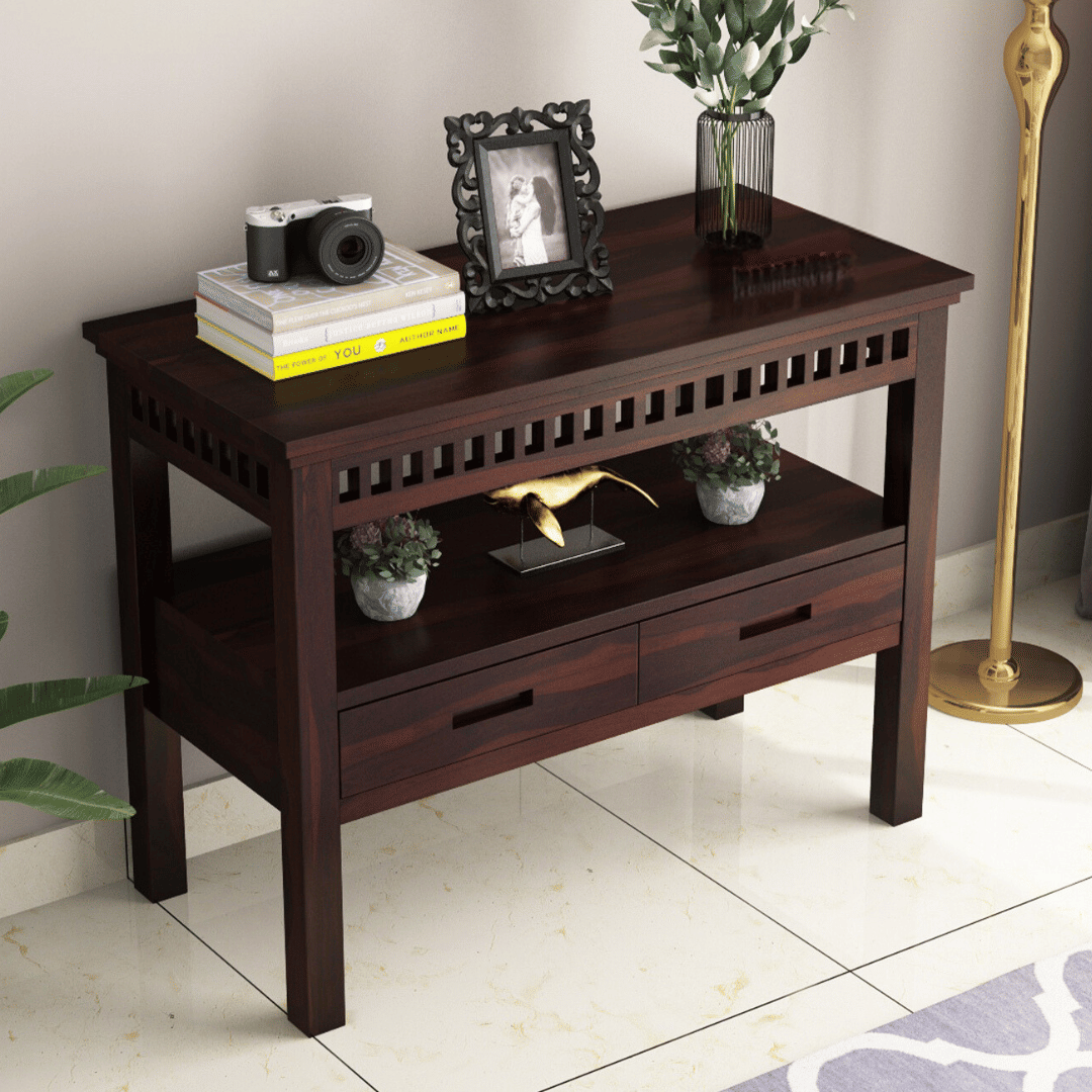 Cocobolo Console Table With Storage - top_view