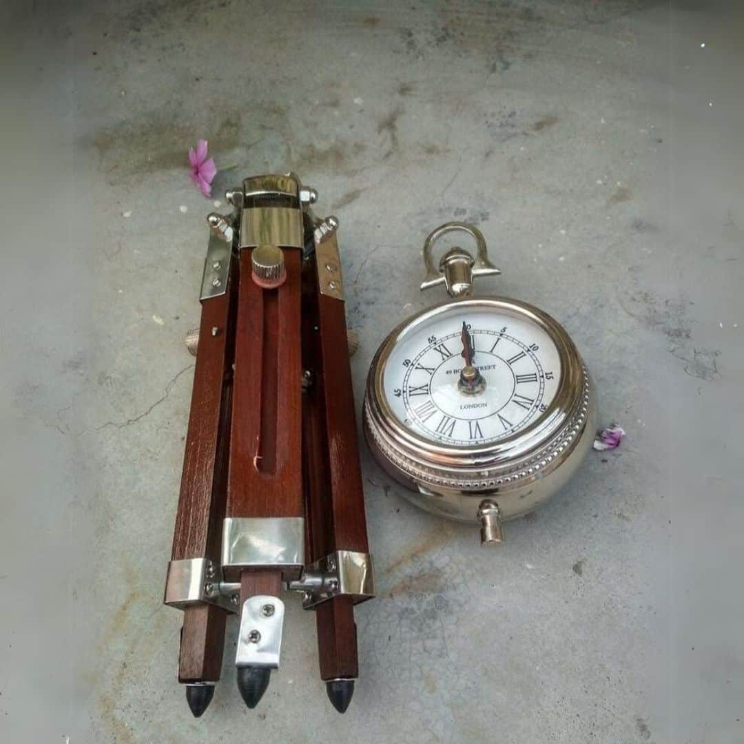 Adjustable Wooden Tripod Stand Desk Clock - front_view