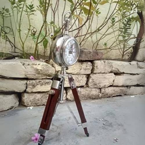 Adjustable Wooden Tripod Stand Desk Clock