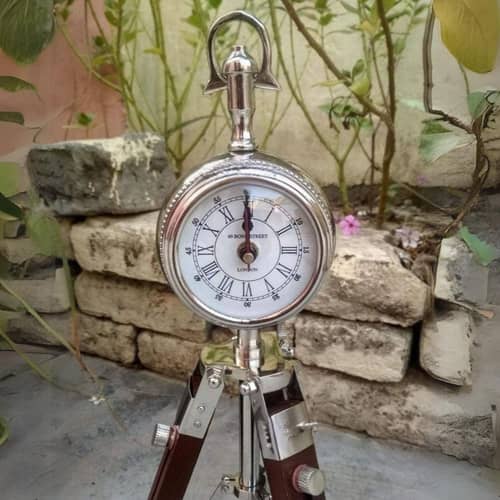 Adjustable Wooden Tripod Stand Desk Clock