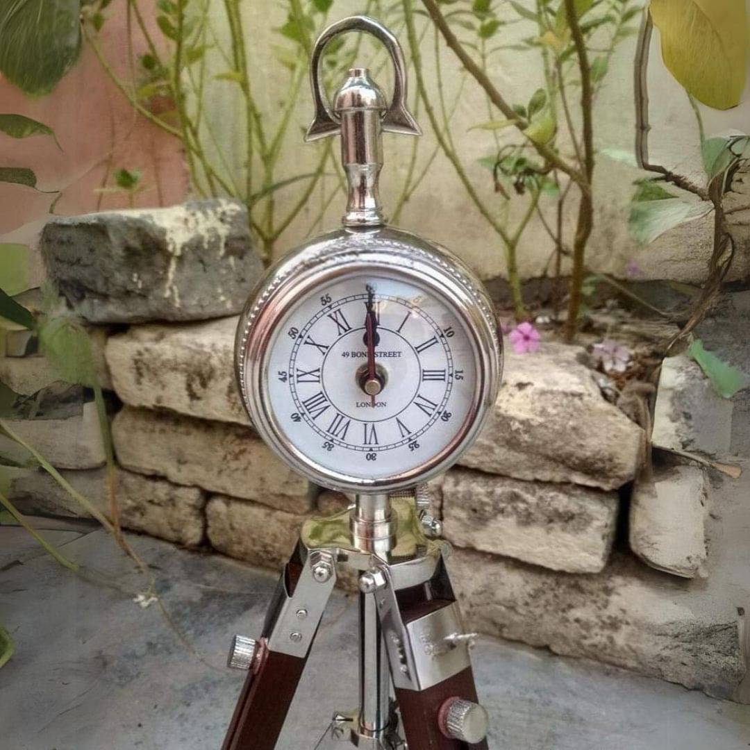 Adjustable Wooden Tripod Stand Desk Clock