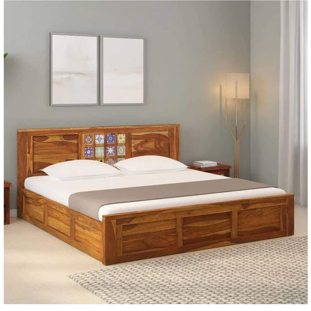 Hideki Sheesham Wood King Size Bed With Box Storage - photo