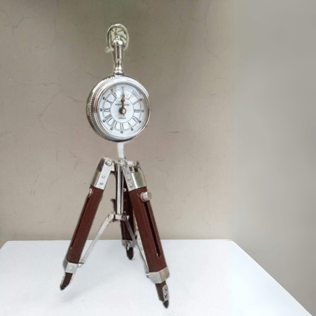 Adjustable Wooden Tripod Stand Desk Clock