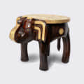 Brass-Fitted Elephant Design Sitting Stool - rear_view