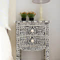 Bone Inlay 2 Drawers Floral Design Bedside Table - front_view