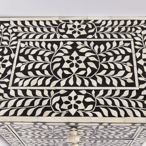 Bone Inlay 2 Drawers Floral Design Bedside Table
