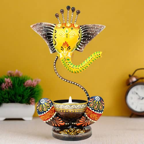 Lord Ganesh Iron Painted Tea Light