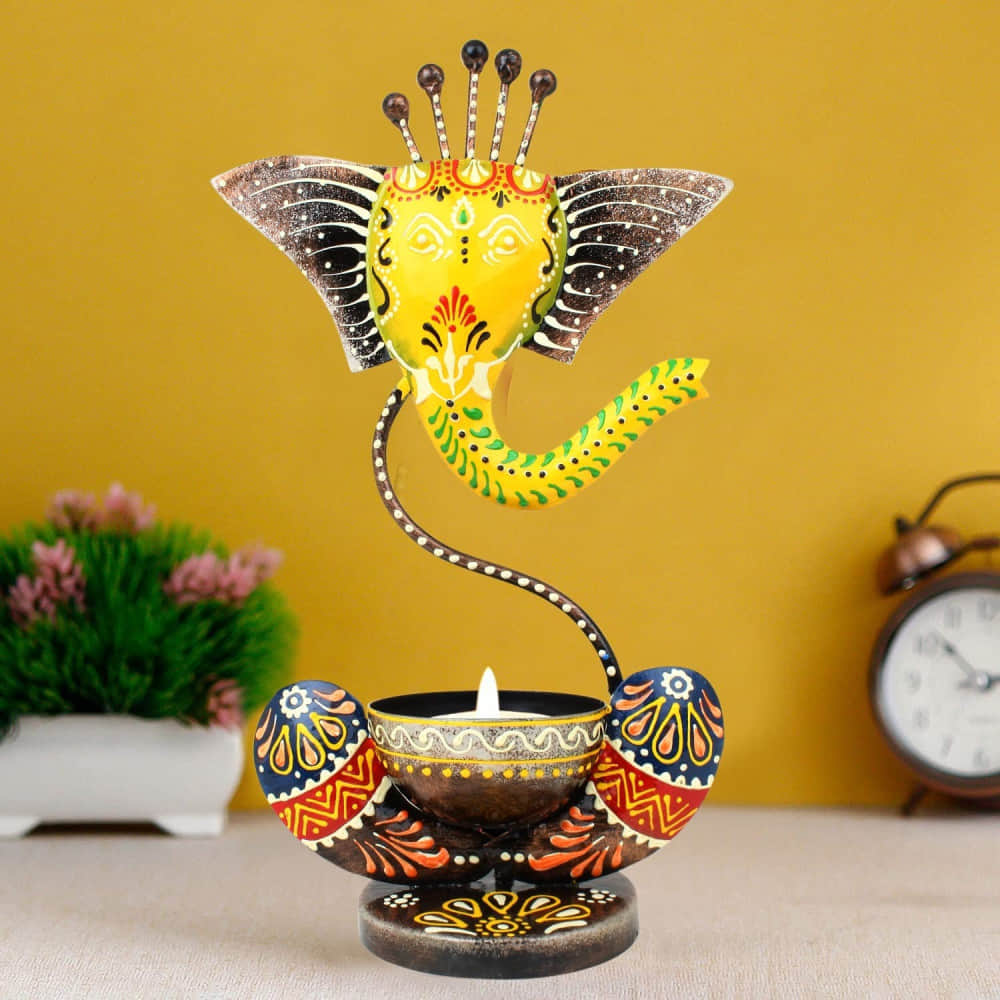 Lord Ganesh Iron Painted Tea Light - photo