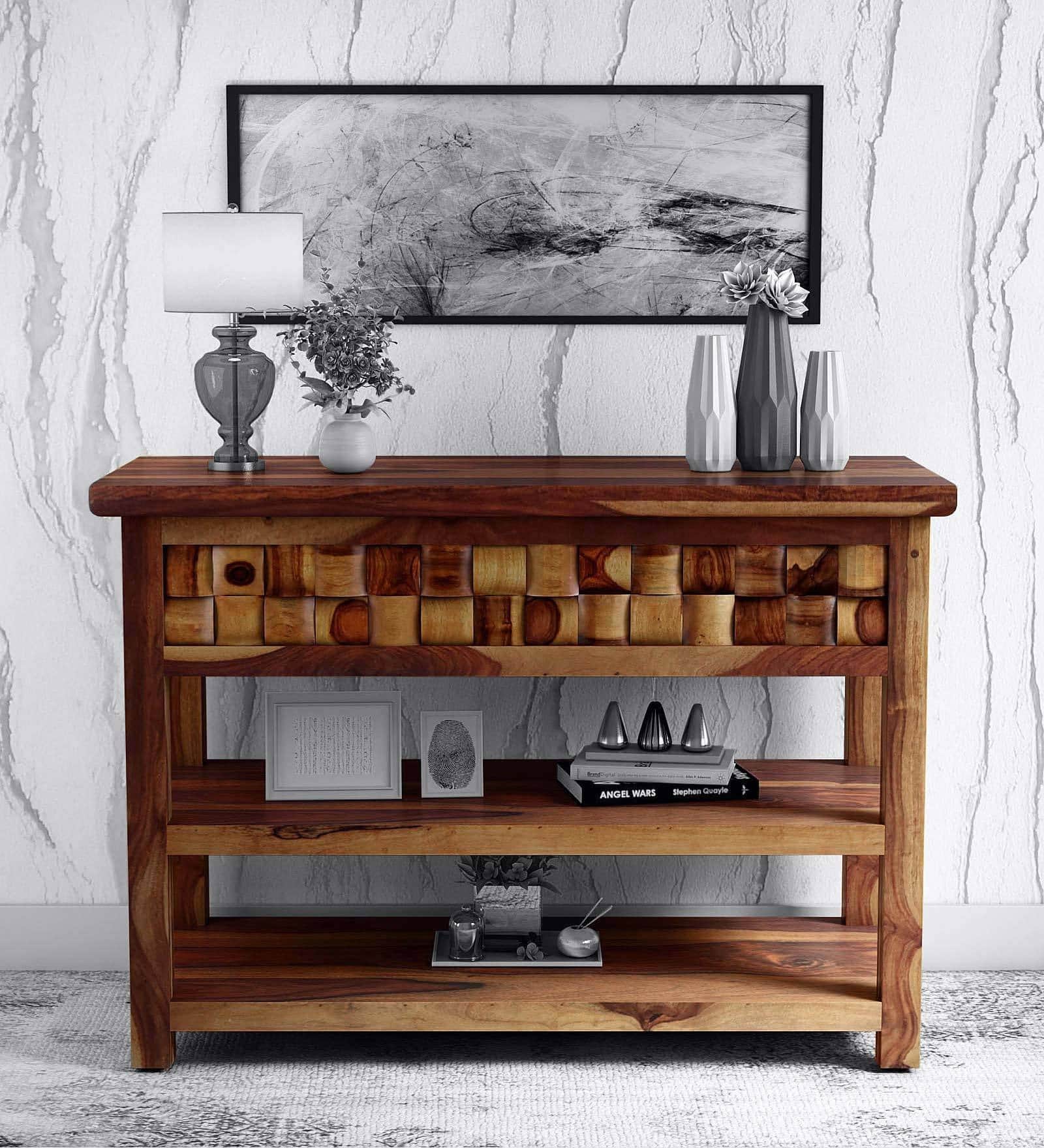 Woodway Console Table in Teak Finish - front_view