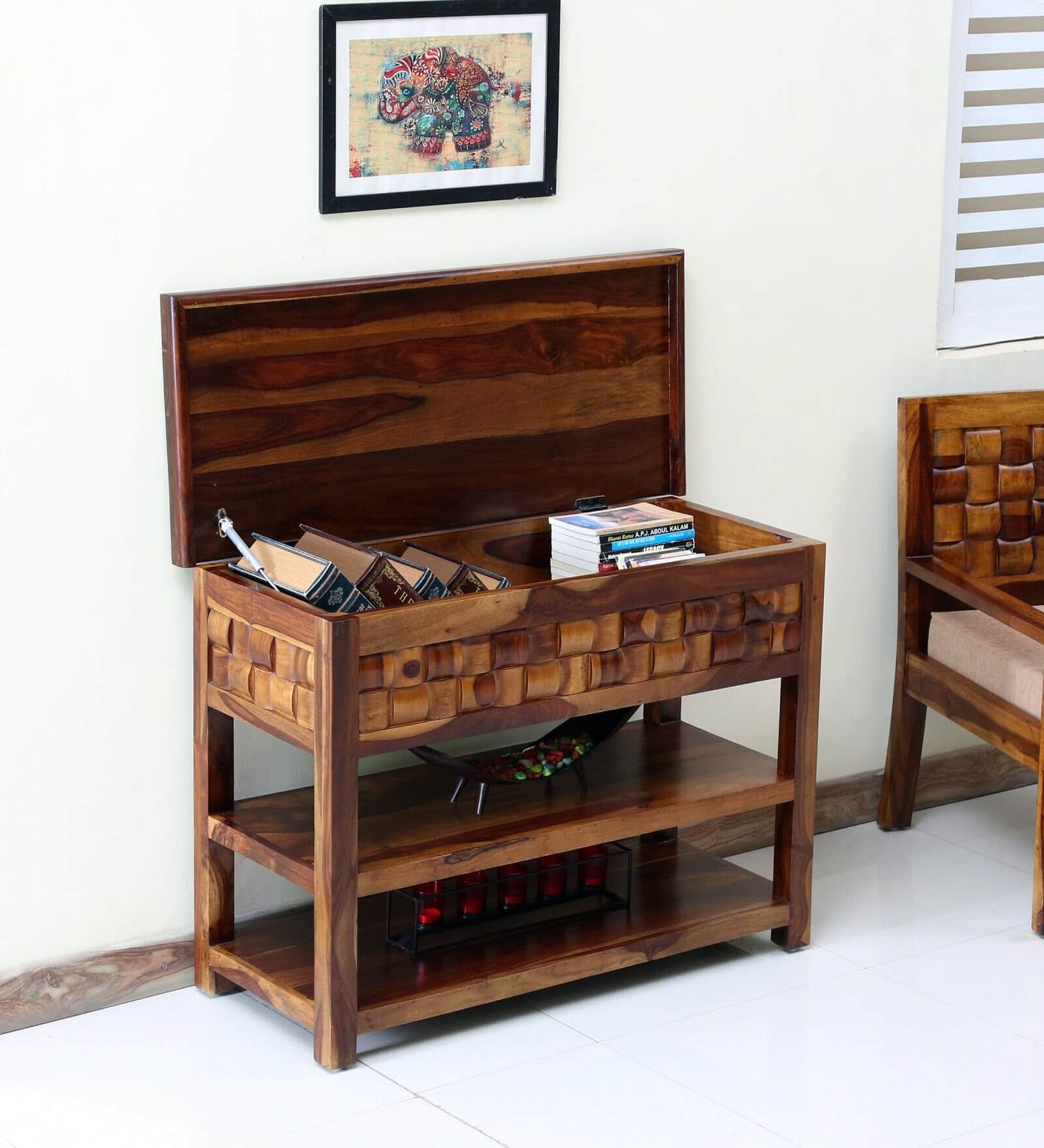 Woodway Console Table in Teak Finish - left_view