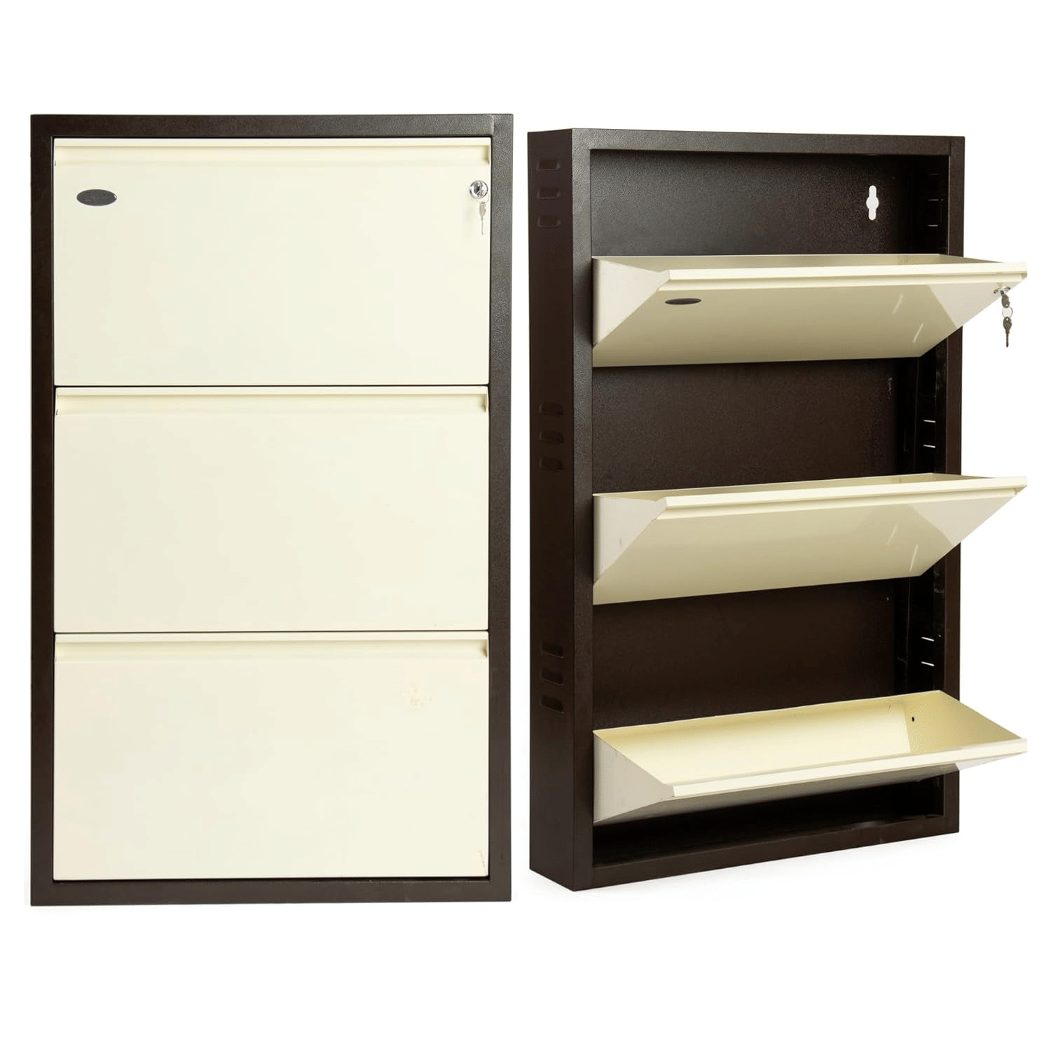 Tahara 3 Door Wall Mounted Metal Shoe Rack - front_view