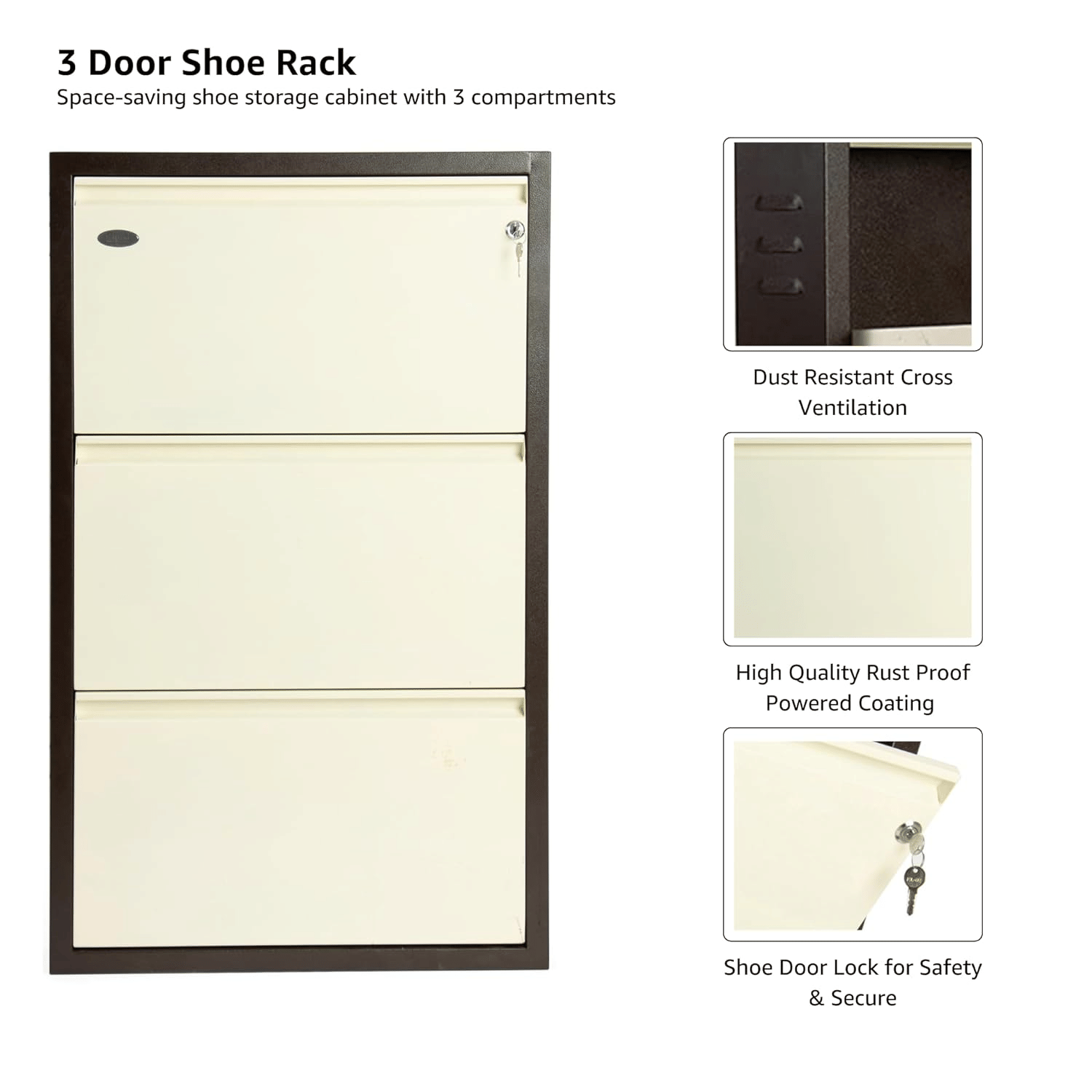 Tahara 3 Door Wall Mounted Metal Shoe Rack