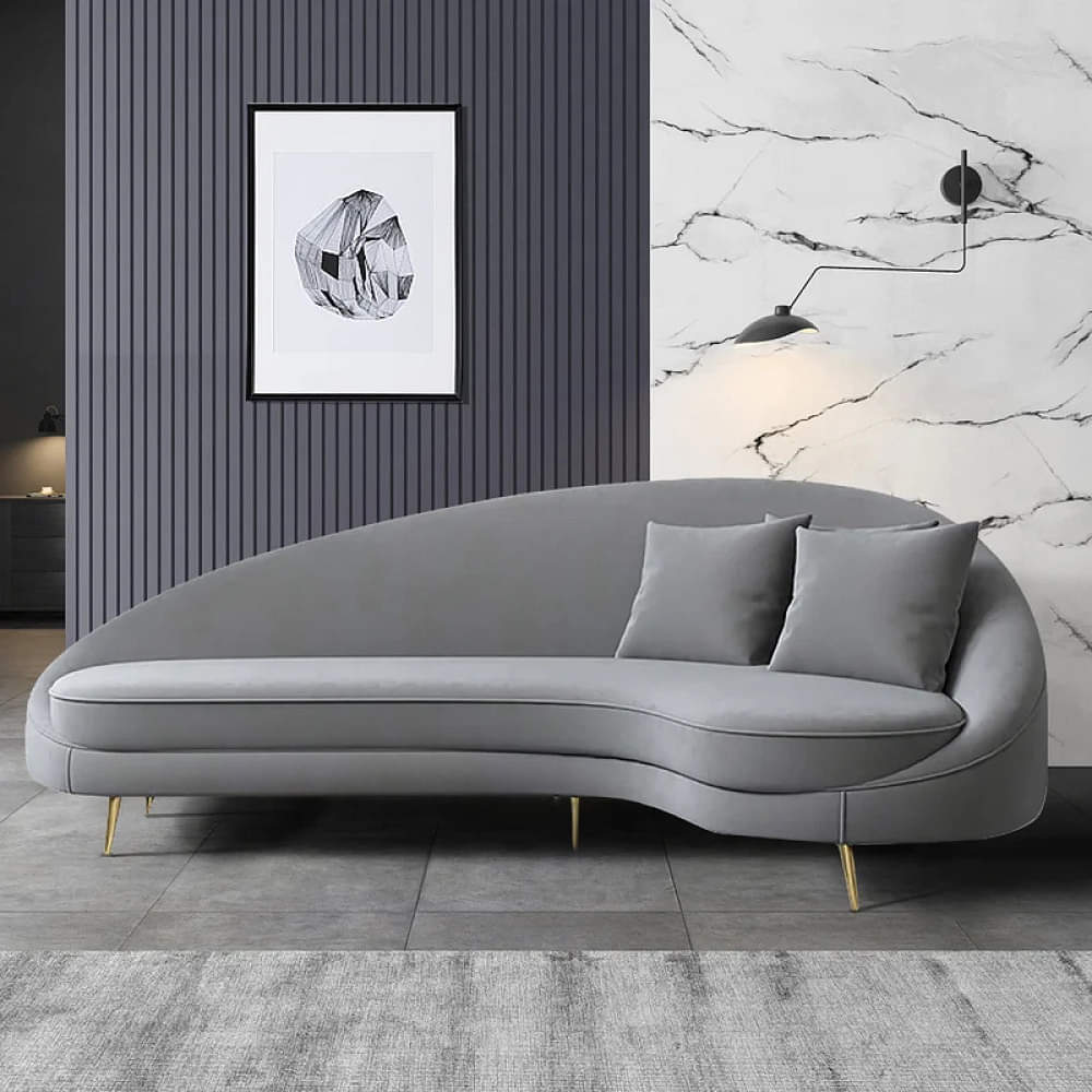 Round Arm Curved Couch in Velvet - photo