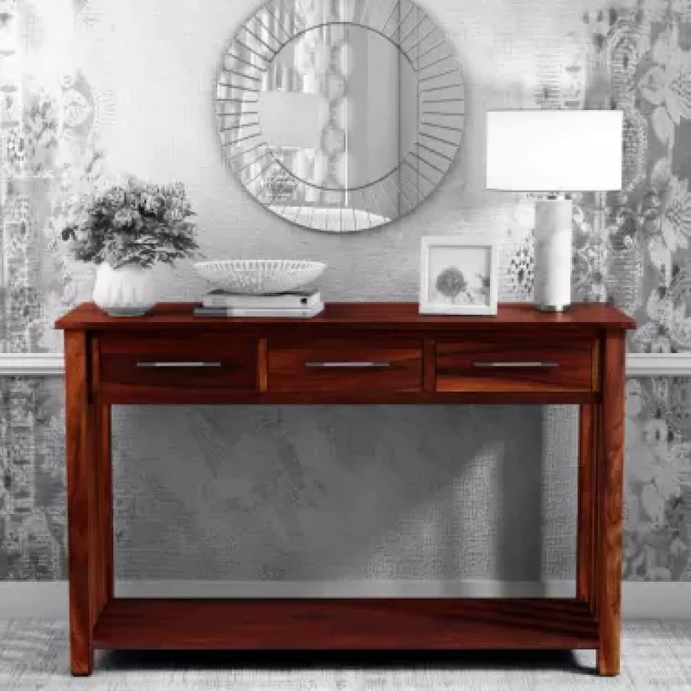 Hana Solid Sheesham Wood Console Table for Living Room - photo