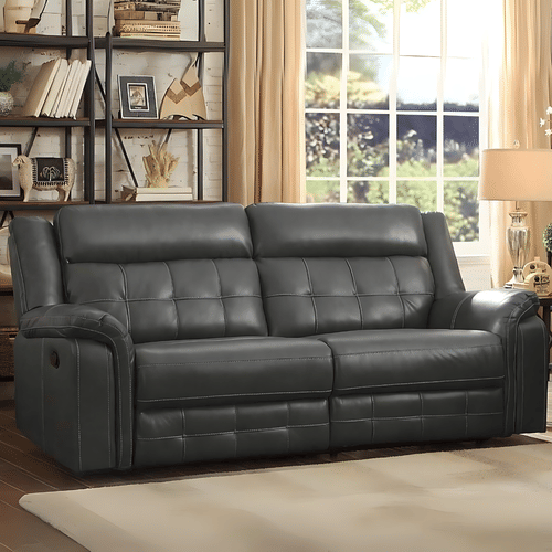 Luxurious Leather 2 Seater Recliner Sofa In Grey