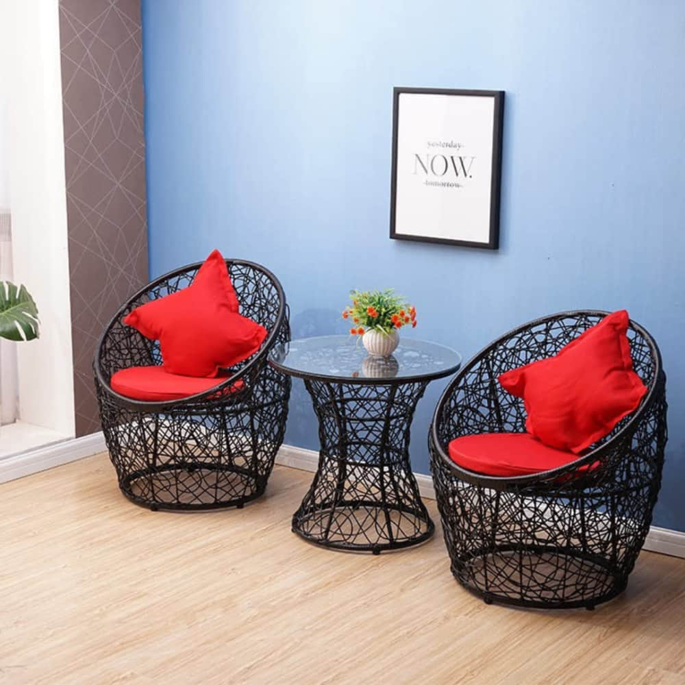 Black Rattan And Wicker 2 Seater Set With Table - photo