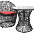 Black Rattan And Wicker 2 Seater Set With Table - top_view