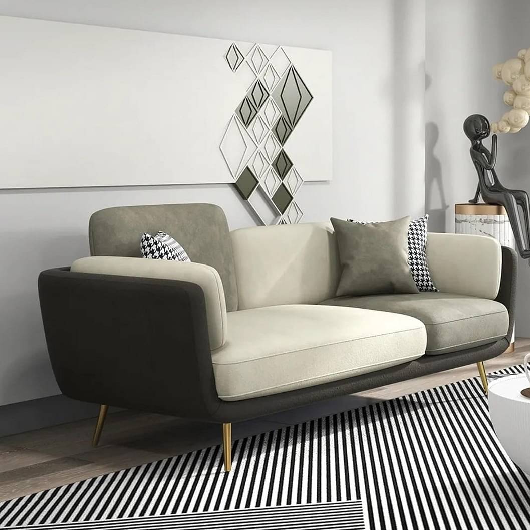 Aurora Gray 3-Seater Sofa with Gold Accents