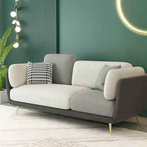 Aurora Gray 3-Seater Sofa with Gold Accents