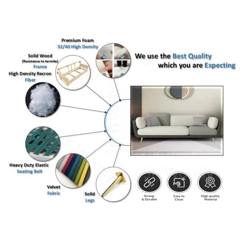 Aurora Gray 3-Seater Sofa with Gold Accents